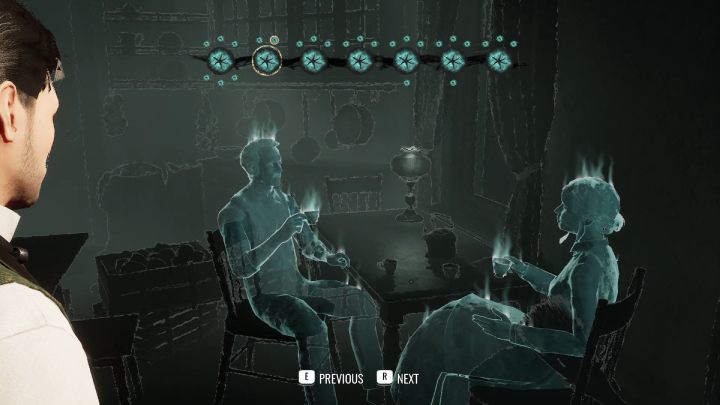 Przy kuchennym stole ustawcie scenę z ogrodnikiem i pokojówką pijącymi herbatę - Sherlock Holmes The Awakened: Posiadłość Arnesona (Arnesons Mansion) - Sherlock Holmes The Awakened - solucja