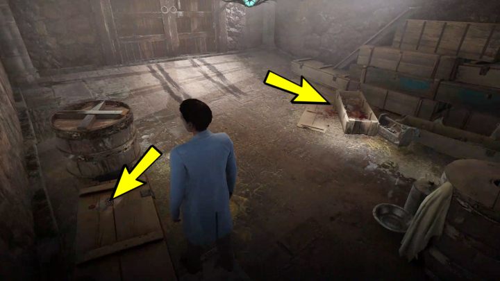 Zbadajcie zamkniętą skrzynię po lewej stronie pomieszczenia i podejdźcie do otwartej skrzyni - Sherlock Holmes The Awakened: Blok B (Block B) - Sherlock Holmes The Awakened - solucja