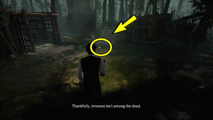 Idźcie kawałek do przodu i zbadajcie kolejne ślady na ziemi oraz drewniane pale - Sherlock Holmes The Awakened: Mokradła (The Swamp) - Sherlock Holmes The Awakened - solucja