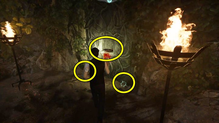 Przy kamiennych drzwiach zbadajcie ślady na ziemi po prawej i lewej stronie oraz ślady krwi - Sherlock Holmes The Awakened: Mokradła (The Swamp) - Sherlock Holmes The Awakened - solucja