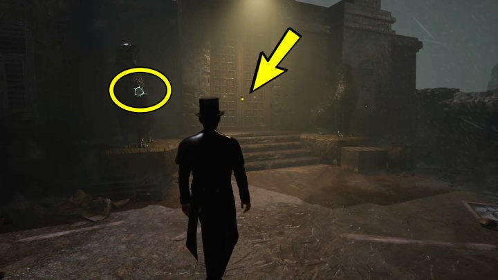 Zbadajcie główne wejście do latarni i posągi przy drzwiach - Sherlock Holmes The Awakened: Półwysep Ardnamurchan (Ardnamurchan Point) - Sherlock Holmes The Awakened - solucja