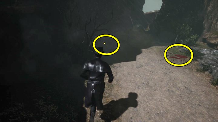 Odwróćcie się i zbadajcie symbole na ścianie i ślady krwi po prawej stronie ścieżki w trybie koncentracji (concentration) - Sherlock Holmes The Awakened: Półwysep Ardnamurchan (Ardnamurchan Point) - Sherlock Holmes The Awakened - solucja