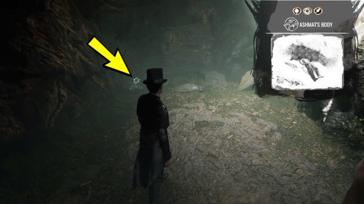 Przypnijcie dowód Ciało Ashamata (Ashmats body) do ekranu gry i zbadajcie liście przy kamieniu w trybie koncentracji (concentration) - Sherlock Holmes The Awakened: Półwysep Ardnamurchan (Ardnamurchan Point) - Sherlock Holmes The Awakened - solucja