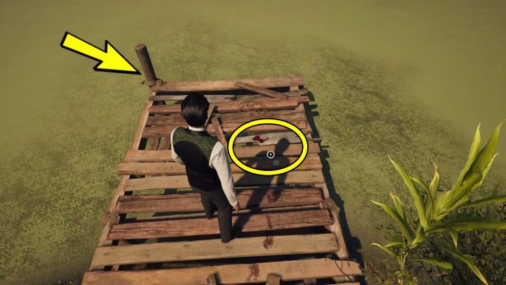 Na pomoście przy śladach krwi zbadajcie - Sherlock Holmes The Awakened: Ogród Posiadłości Arnesona (Arnesons Mansion) - Sherlock Holmes The Awakened - solucja