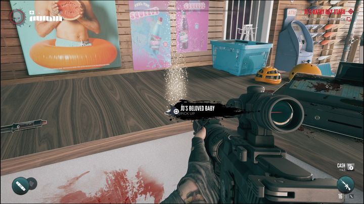 Wskazówka będzie wewnątrz wskazanego budynku, na drewnianej ladzie - Dead Island 2: Skrytka na czarną godzinę Jo(Jos Rainy Day Stash) - Dead Island 2 - poradnik do gry