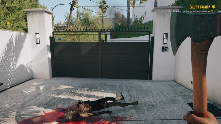 Nie pomijajcie powyższego kroku, bo karta dostępu nie tylko otwiera frontowe drzwi, ale jest też wymagana do otwarcia bram na tyłach posiadłości - Dead Island 2: Jak dostać się do Koziego Rogu (Goat Pen) w Bel-Air? - Dead Island 2 - poradnik do gry