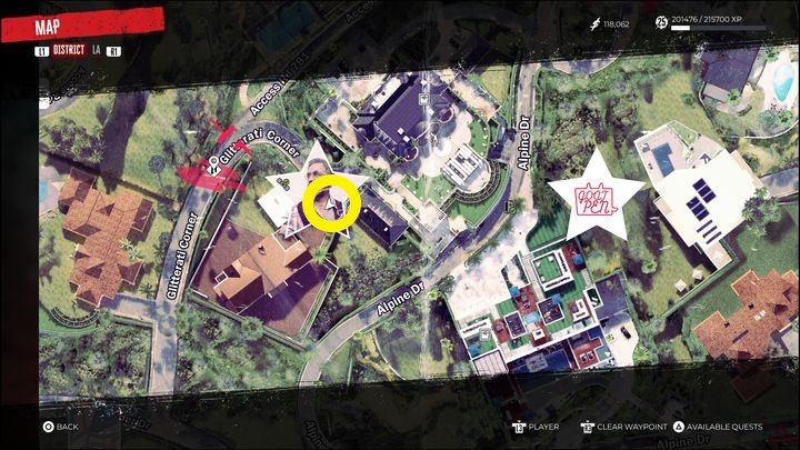 Pierwsza paczka znajdować się będzie we wskazanym na zdjęciu miejscu, przed bramą wejściową - Dead Island 2: Mój listonosz był zombiakiem (My Mailman Was A Zombie) - Dead Island 2 - poradnik do gry