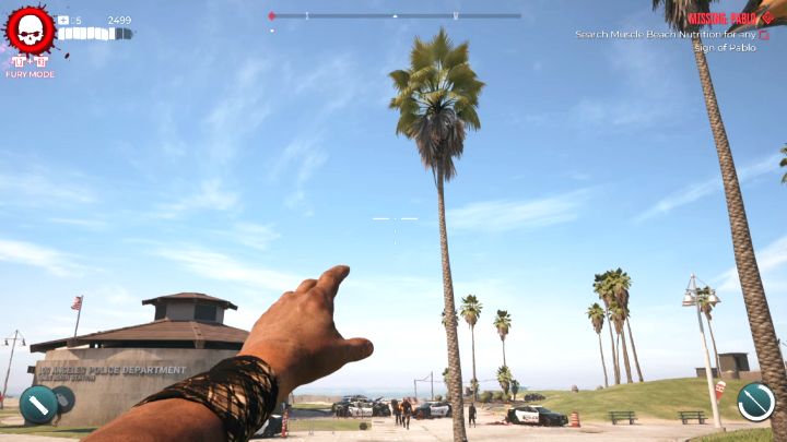 Wybierzcie broń białą z inwentarza i przytrzymajcie przycisk celowania żeby rozpocząć przygotowania do rzutu - Dead Island 2: Jak rzucić bronią z 35 metrów (trofeum Donk)? - Dead Island 2 - poradnik do gry