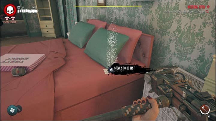 Tam znajduje się łóżko, a na nim oraz notatka - Lista rzeczy do zrobienia Stevea - Dead Island 2: Zaginiona osoba Steve (Missing Steve) - Dead Island 2 - poradnik do gry