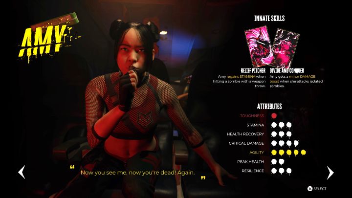 To bardzo szybka mogąca jednorazowo odbierać wrogom dużo zdrowia, ale jest mało wytrzymała i może łatwiej zginąć od innych Pogromców - Dead Island 2: Lista postaci - Dead Island 2 - poradnik do gry