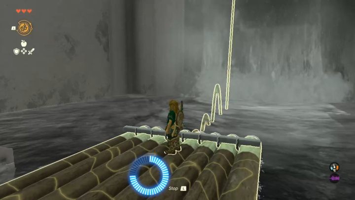 Powtórzcie czynność z następną tratwą, która spada z wodospadu - Zelda Tears of the Kingdom: Nachoyah Shrine - Zelda Tears of the Kingdom - poradnik do gry