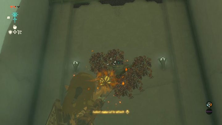 Zbierzcie Fire Fruit z drzew rosnących nieopodal i wciśnijcie ZR aby wyjąć łuk - Zelda Tears of the Kingdom: In isa Shrine - Zelda Tears of the Kingdom - poradnik do gry