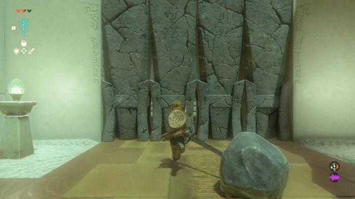 Umiejętnością Fuse przyczepcie głaz do miecza i zniszczcie kamienne drzwi - Zelda Tears of the Kingdom: In isa Shrine - Zelda Tears of the Kingdom - poradnik do gry