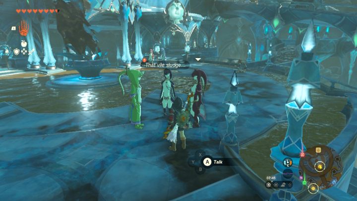 Po dotarciu do wodnego miasta Zoras Domain, porozmawiajcie z Yoną stojącą przy posągu - Zelda TotK: The Sludge Covered Statue - opis przejścia - Zelda Tears of the Kingdom - poradnik do gry