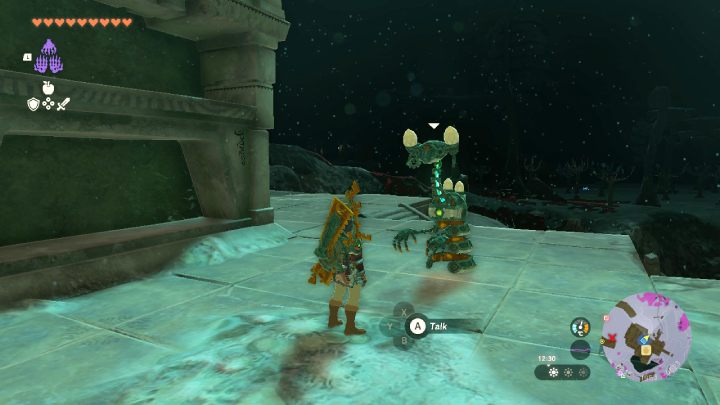 Podejdźcie do robota i odbierzcie od niego Schema Stone, przedmiot na którym przechowywane są schematy maszyn z urządzeń Zonai - Zelda TotK: A Mystery in the Depths - opis przejścia - Zelda Tears of the Kingdom - poradnik do gry