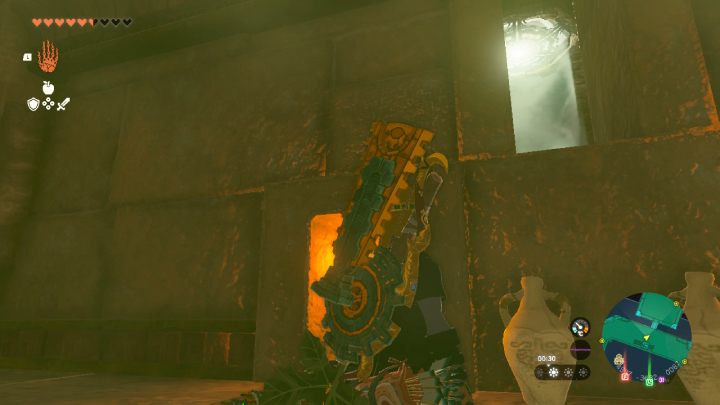 Wylądujcie na poziomie 5F i przejdźcie przez wąskie przejście, z którego wydobywa się światło - Zelda TotK: Riju of Gerudo Town - opis przejścia - Zelda Tears of the Kingdom - poradnik do gry