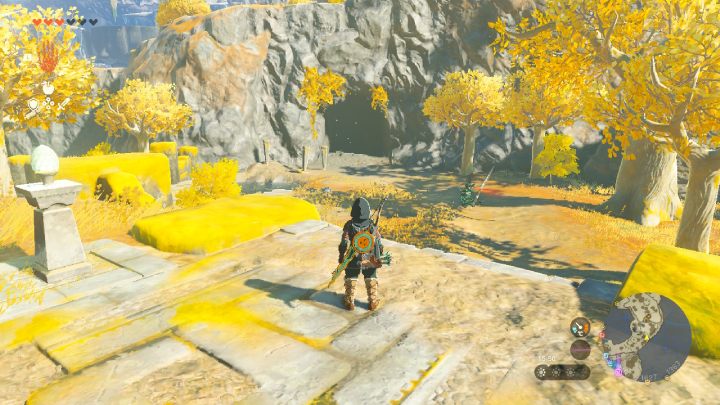 Po wyjściu ze świątyni zejdźcie po schodach i idźcie w prawo, aż dotrzecie do Podside Cave - Zelda Tears of the Kingdom: Wszystkie Shrines na Great Sky Island - Zelda Tears of the Kingdom - poradnik do gry