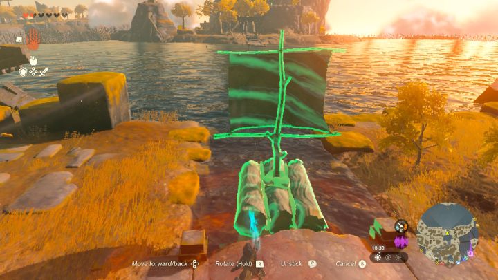 Połóżcie tratwę na brzegu i szybko na nią wskoczcie, przez silny wiatr tratwa od razu zacznie płynąć w stronę drugiego brzegu - Zelda Tears of the Kingdom: Wszystkie Shrines na Great Sky Island - Zelda Tears of the Kingdom - poradnik do gry