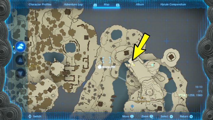 Po wyjściu z Gutanbac Shrine udajcie się we wskazane miejsce na powyższej mapie - Zelda Tears of the Kingdom: Wszystkie Shrines na Great Sky Island - Zelda Tears of the Kingdom - poradnik do gry