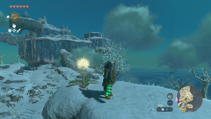 Tajemniczy kwiat znajduje się na jednym z zaśnieżonych szczytów na Great Sky Island - Zelda TotK: Dandelion puzzle - Zelda Tears of the Kingdom - poradnik do gry