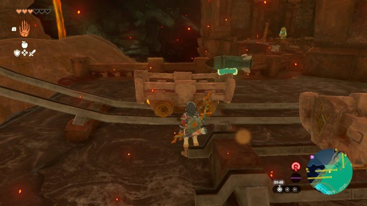 Postawcie wózek na torach pokazanych na powyższych obrazkach - Zelda TotK: Yunobo of Goron City - opis przejścia - Zelda Tears of the Kingdom - poradnik do gry