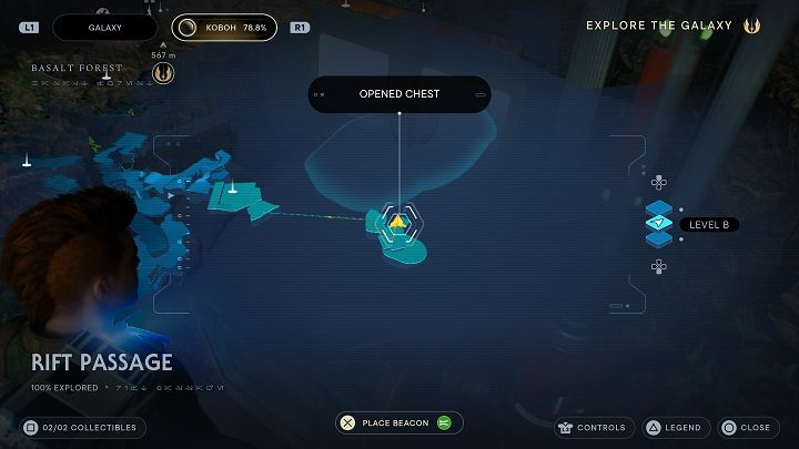 Skorzystajcie z umiejętności BD-1, a następnie szybko zeskoczcie otworzyć skrzynię - Jedi Survivor: Szczelina - lista sekretów - Star Wars Jedi Survivor - poradnik do gry