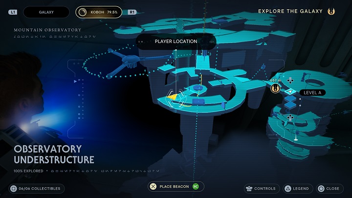 Kawałek dalej jest kolejna winda, którą zjedziecie do korytarza - idąc w prawo dotrzecie do kolejnej windy, dzięki której dostaniecie się do Szczeliny odblokowując w ten sposób skrót - Jedi Survivor: Szczelina - lista sekretów - Star Wars Jedi Survivor - poradnik do gry
