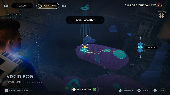 Teraz jedyne co pozostaje, to wrócenie się do miejsca, w którym znaleźliście echo z Obrzydliwym Bagniakiem, a następnie do wzniesienia, z którego zaczęliście przeskakiwać do wspomnianej znajdźki - Jedi Survivor: Grząskie Bagno - lista sekretów - Star Wars Jedi Survivor - poradnik do gry