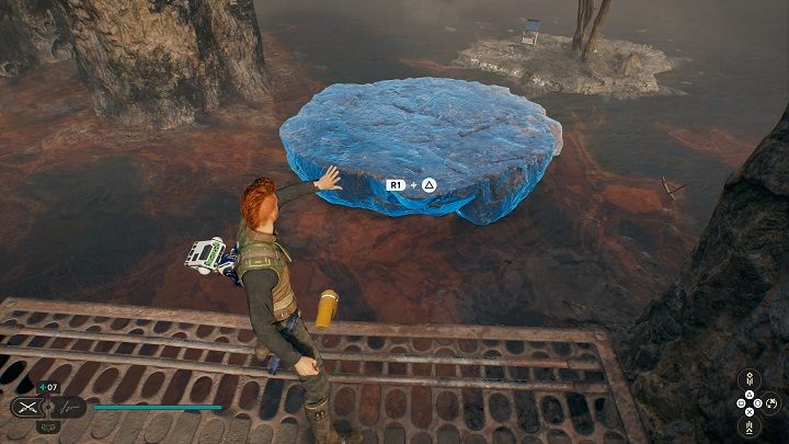 Wróćcie do miejsca medytacji - zrobicie to podnosząc platformę na bagnie i przeskakując po niej na wzniesienie z punktem medytacji - Jedi Survivor: Grząskie Bagno - lista sekretów - Star Wars Jedi Survivor - poradnik do gry