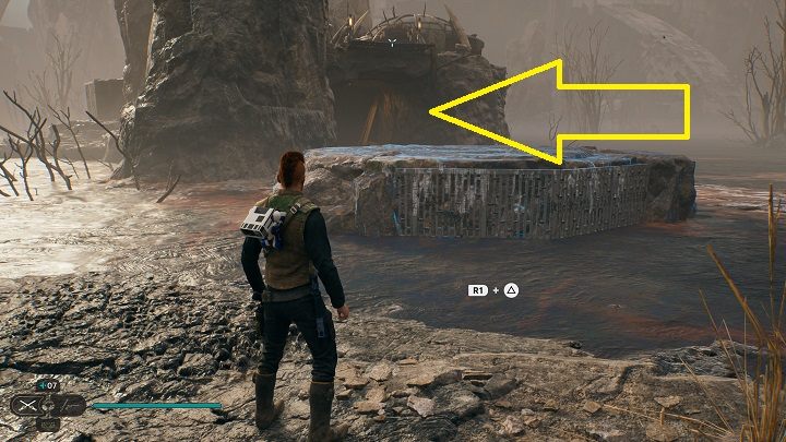 Odwróćcie się od powyżej opisanych znajdziek, a będziecie mogli zobaczyć przed sobą tunel - Jedi Survivor: Grząskie Bagno - lista sekretów - Star Wars Jedi Survivor - poradnik do gry