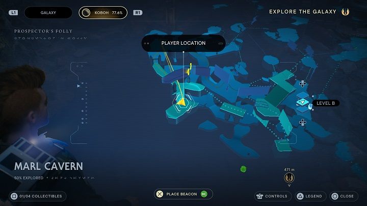 Następny sekret znajdziecie po zeskoczeniu na dół, przy samych pnączach - Jedi Survivor: Jaskinia Marglowa - lista sekretów - Star Wars Jedi Survivor - poradnik do gry