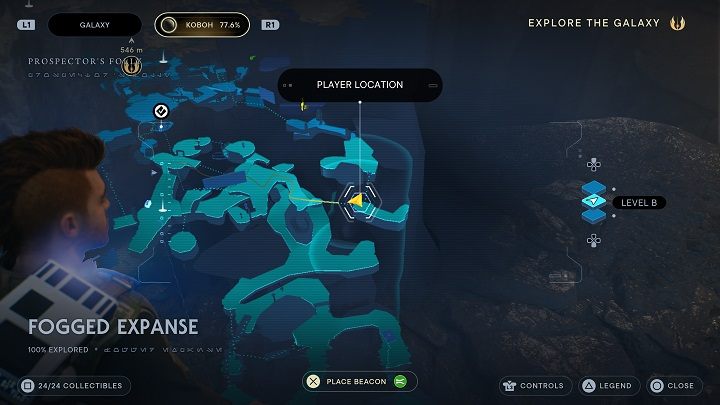 Następnie idźcie prosto, aż do krawędzi, na którą możecie dostać się używając linki z hakiem - Jedi Survivor: Jaskinia Marglowa - lista sekretów - Star Wars Jedi Survivor - poradnik do gry