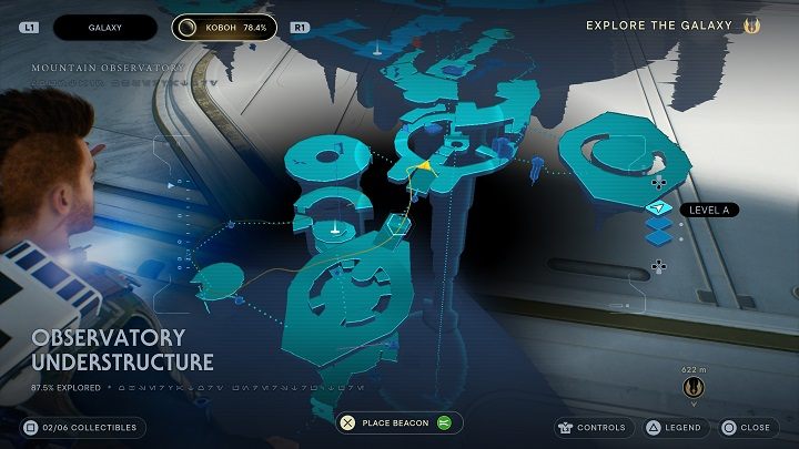 Następnie idźcie przed siebie tak długo, aż dotrzecie do głównej, największej konstrukcji - miejsce wskazane przez powyższy zrzut ekranu - Jedi Survivor: Podnóże Obserwatorium - lista sekretów - Star Wars Jedi Survivor - poradnik do gry