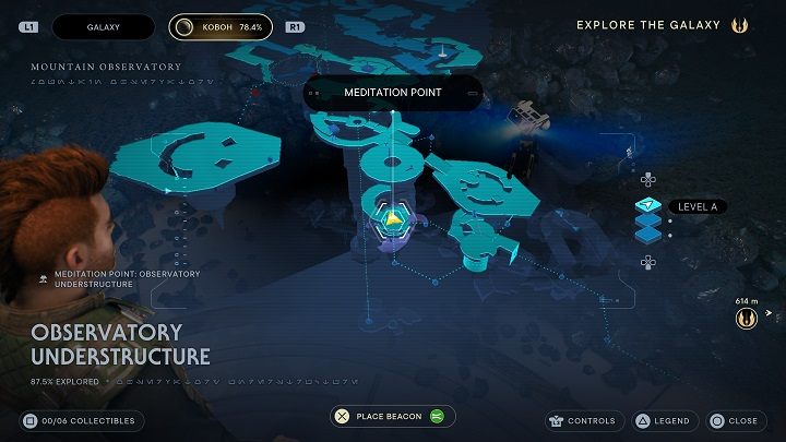 Zaczynając od miejsca medytacji udajcie się pobliskimi schodami na dół, znajdziecie obszar do zeskanowania - Jedi Survivor: Podnóże Obserwatorium - lista sekretów - Star Wars Jedi Survivor - poradnik do gry