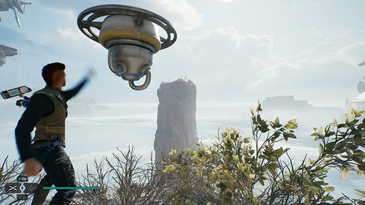 Pozostając na tej samej platformie, na której znaleźliście ostatnią porcję nasion, udajcie się do przodu i zeskoczcie na dół do urządzenia z balonami - Jedi Survivor: Grzbiet - lista sekretów - Star Wars Jedi Survivor - poradnik do gry