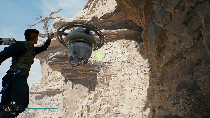 Złapcie jeden i cofnijcie się celując balonem w miejsce wskazane na powyższym obrazku - Jedi Survivor: Grzbiet - lista sekretów - Star Wars Jedi Survivor - poradnik do gry