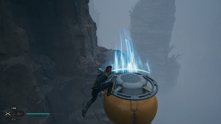 Skorzystajcie ponownie z balonu i zeskoczcie na platformę po lewej - Jedi Survivor: Mglisty przestwór - lista sekretów - Star Wars Jedi Survivor - poradnik do gry