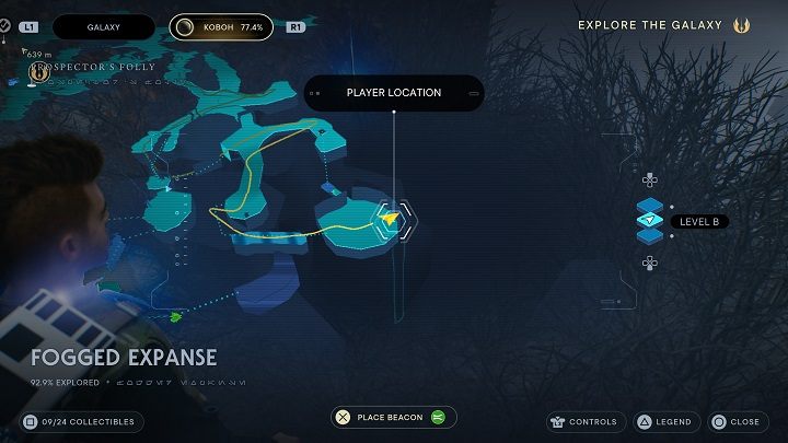 Od wyżej opisanej zeskoczcie na półkę niżej po prawej stronie - Jedi Survivor: Mglisty przestwór - lista sekretów - Star Wars Jedi Survivor - poradnik do gry