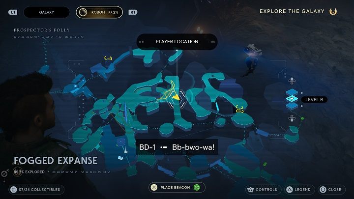 Skierujcie się w stronę przeciwległą do ostatniej znajdźki, a dotrzecie w końcu do zniszczonego urządzenia, które możecie zeskanować - Jedi Survivor: Mglisty przestwór - lista sekretów - Star Wars Jedi Survivor - poradnik do gry