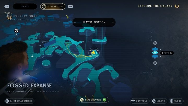 Wyjdźcie na zewnątrz i skierujcie się trochę na lewo, aby następnie iść przed siebie, w bardziej zamglone rejony - Jedi Survivor: Mglisty przestwór - lista sekretów - Star Wars Jedi Survivor - poradnik do gry