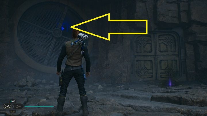 Żeby otworzyć pobliskie drzwi i dostać się do skrzyni, musicie użyć BD-1 na bezpieczniku przy dużym wentylatorze obok ostatniej znajdźki - Jedi Survivor: Mglisty przestwór - lista sekretów - Star Wars Jedi Survivor - poradnik do gry