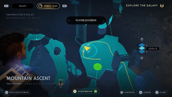 Zeskoczcie na dół na wprost od skrzyni i idźcie przed siebie - Jedi Survivor: Górskie wzniesienie - lista sekretów - Star Wars Jedi Survivor - poradnik do gry