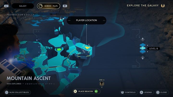 Na górze znajdziecie skrzynię, której zawartość można zdobyć poprzez użycie umiejętności podnoszenia i uderzenia - Jedi Survivor: Górskie wzniesienie - lista sekretów - Star Wars Jedi Survivor - poradnik do gry