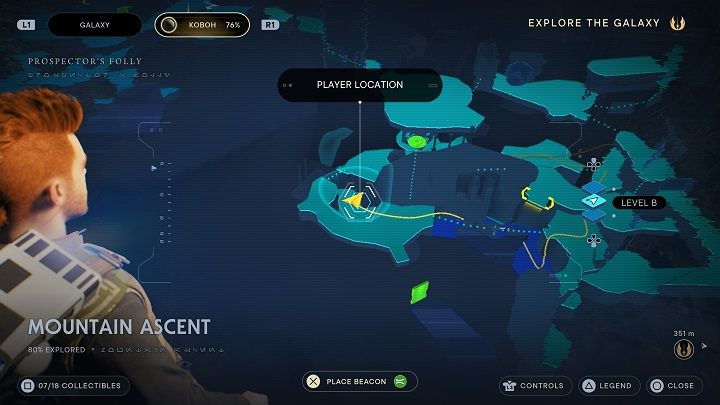 Przebiegnijcie po pobliskiej ścianie (do której dostaniecie się korzystając z linki), a następnie idźcie przed siebie - Jedi Survivor: Górskie wzniesienie - lista sekretów - Star Wars Jedi Survivor - poradnik do gry