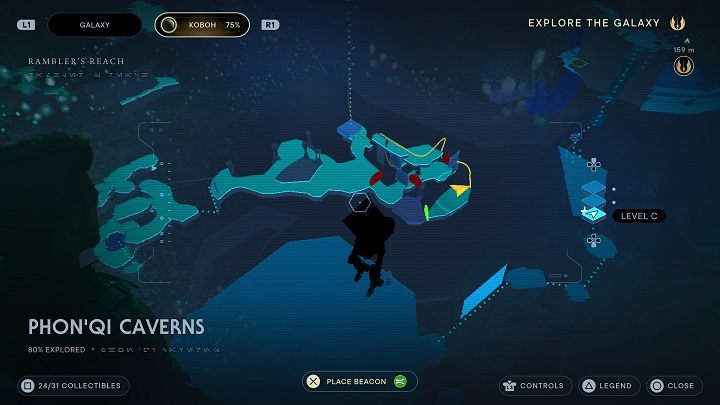 Wylądujecie w jaskini z bombą i nowym wpisem do bazy danych - Jedi Survivor: Jaskinie PhonQi - lista sekretów (część 2) - Star Wars Jedi Survivor - poradnik do gry