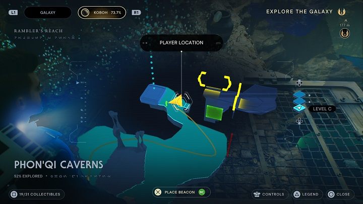 Od ostatniej znajdźki udajcie się do małej jaskini niedaleko bramy - znajduje się tam winda - Jedi Survivor: Jaskinie PhonQi - lista sekretów (część 1) - Star Wars Jedi Survivor - poradnik do gry