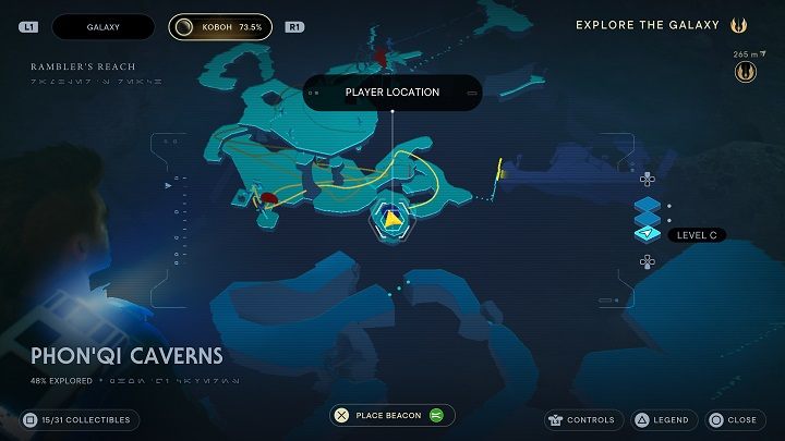 Wróćcie się na dół i do miejsca, z którego braliście bombę (kierując się na prawo od wyjścia z pomieszczenia) - Jedi Survivor: Jaskinie PhonQi - lista sekretów (część 1) - Star Wars Jedi Survivor - poradnik do gry