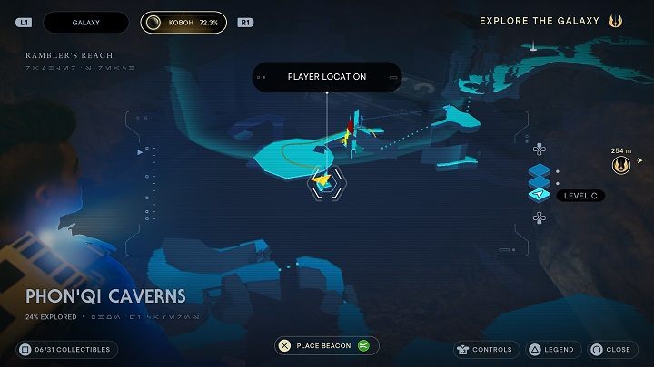 Otworzycie przejście na dół - znajduje się tam skrzynia z elementem kosmetycznym - Jedi Survivor: Jaskinie PhonQi - lista sekretów (część 1) - Star Wars Jedi Survivor - poradnik do gry