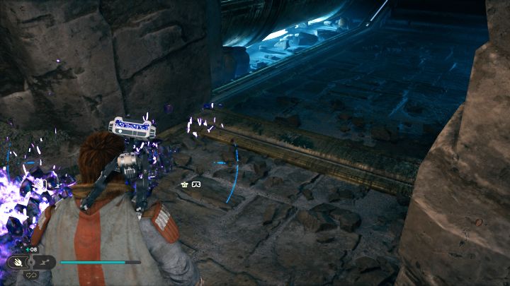 Musicie użyć kruszarki BD-1 i zacząć tworzyć dzięki niej płonącą fioletową ścieżkę - Jedi Survivor: Komnata Jedi w Zniszczonej osadzie - Star Wars Jedi Survivor - poradnik do gry