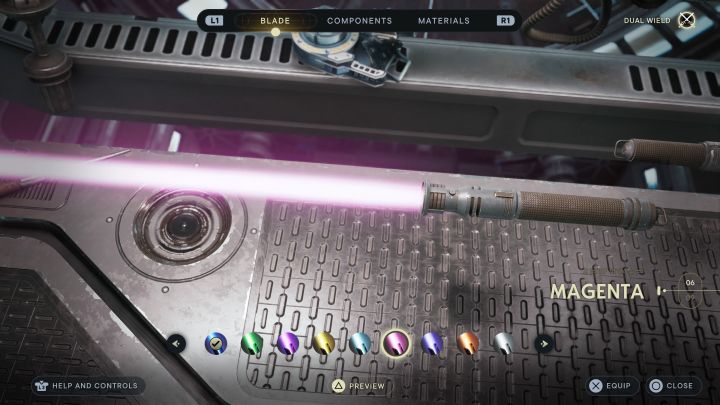 Kolor miecza świetlnego wybiera się w warsztacie i na liście początkowych kolorów nie znajdziecie czerwonego - Star Wars Jedi Survivor: Czy można mieć czerwony miecz świetlny? - Star Wars Jedi Survivor - poradnik do gry